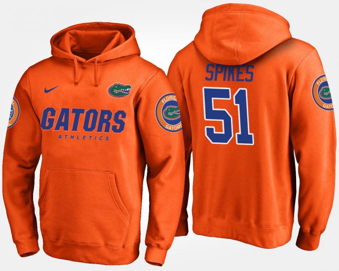 #51 Brandon Spikes Name and Number University of Florida Mens Orange Hoodie 668015-584