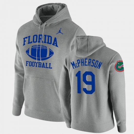 #19 Evan McPherson Retro Football University of Florida Pullover Men Heathered Gray Hoodie 219422-248