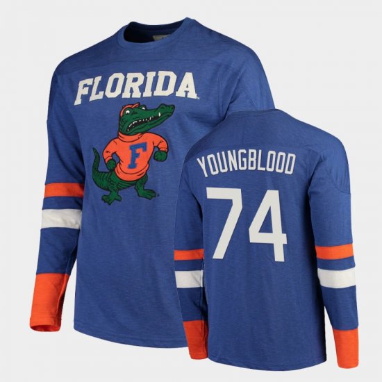 #74 Jack Youngblood Old School UF Football Long Sleeve Men\'s Royal T-Shirt 503083-540