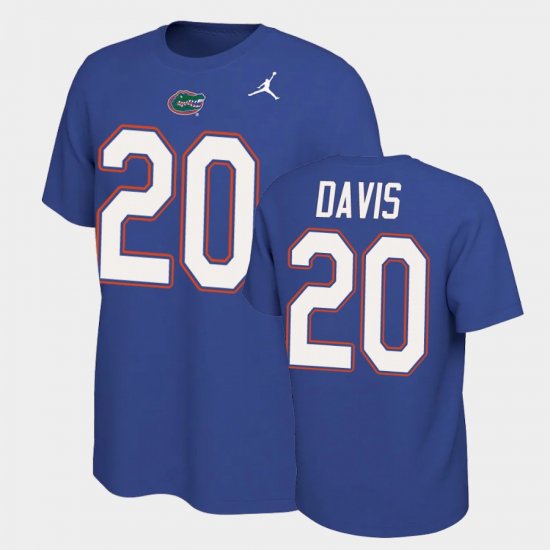 #20 Malik Davis Name and Number Florida Name & Number Retro Mens Royal T-Shirt 540935-272
