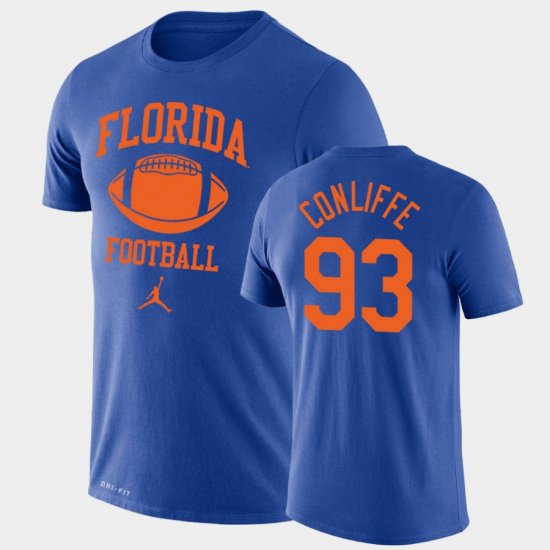 #93 Elijah Conliffe Retro Football University of Florida Lockup Legend Performance Men Royal T-Shirt 623624-231
