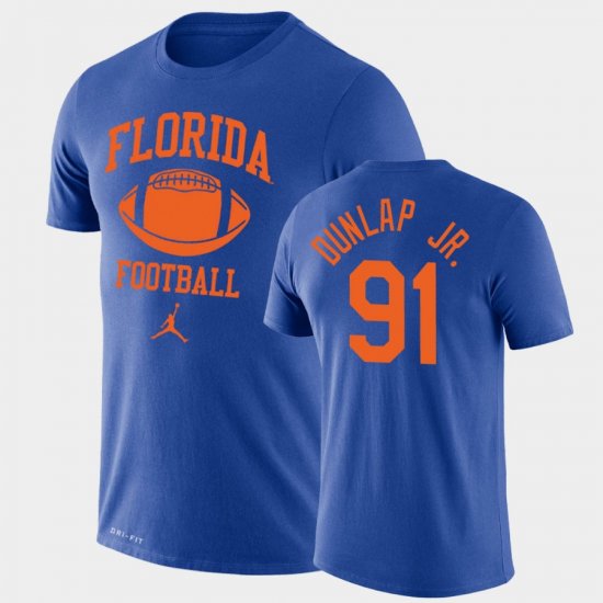 #91 Marlon Dunlap Jr. Retro Football UF Lockup Legend Performance Men Royal T-Shirt 678352-573