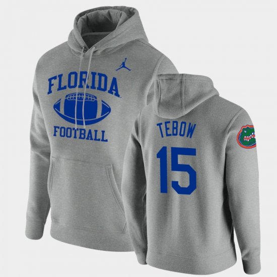 #15 Tim Tebow Retro Football Florida Gators Pullover Mens Heathered Gray Hoodie 643299-546