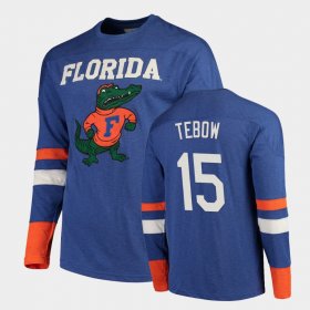 #15 Tim Tebow Old School Florida Football Long Sleeve Men's Royal T-Shirt 452349-684