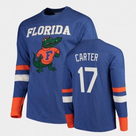 #17 Zachary Carter Old School Florida Football Long Sleeve Men's Royal T-Shirt 962537-494